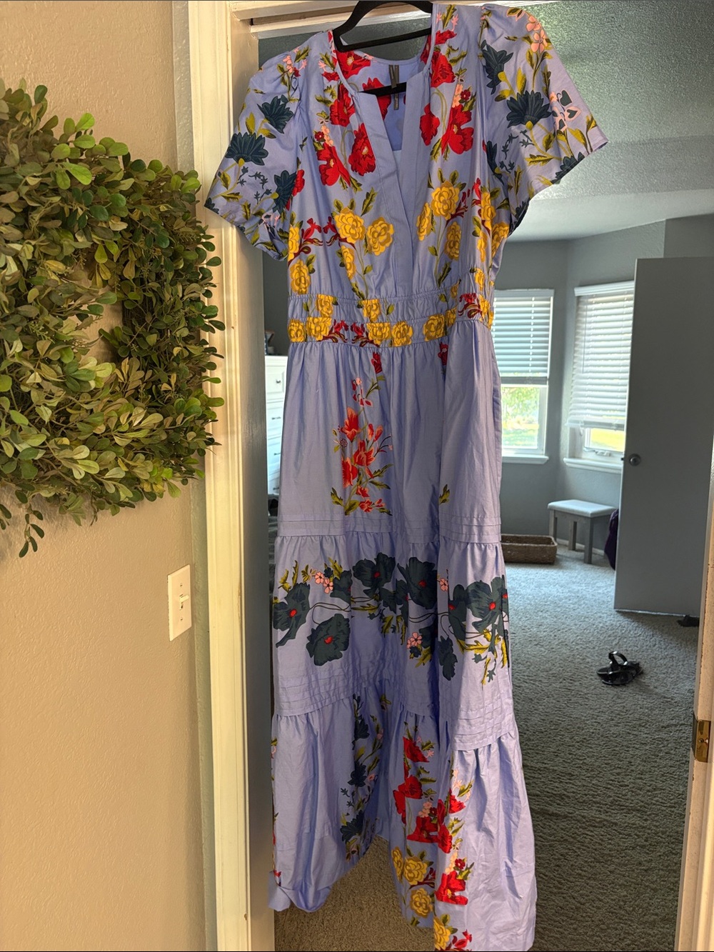 Anthropologie Somerset Light Blue Floral Embroidered Maxi Dress